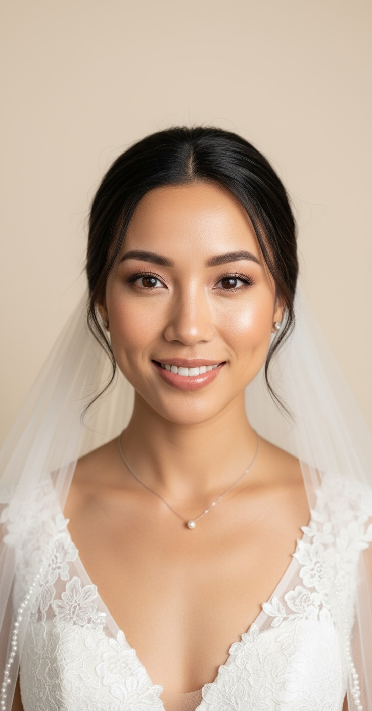 After Romantic Bridal Updo With Veil